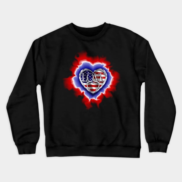 glowing heart within hearts American flag Crewneck Sweatshirt by DrewskiDesignz